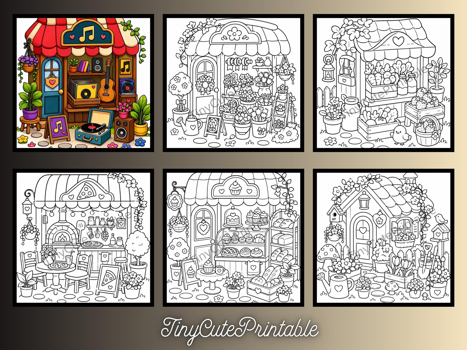 CuteLearner printable Cozy Miniature Places Coloring Book, Kawaii Hygge Pages for Adults (Digital Download) — Coloring Books — preview 2